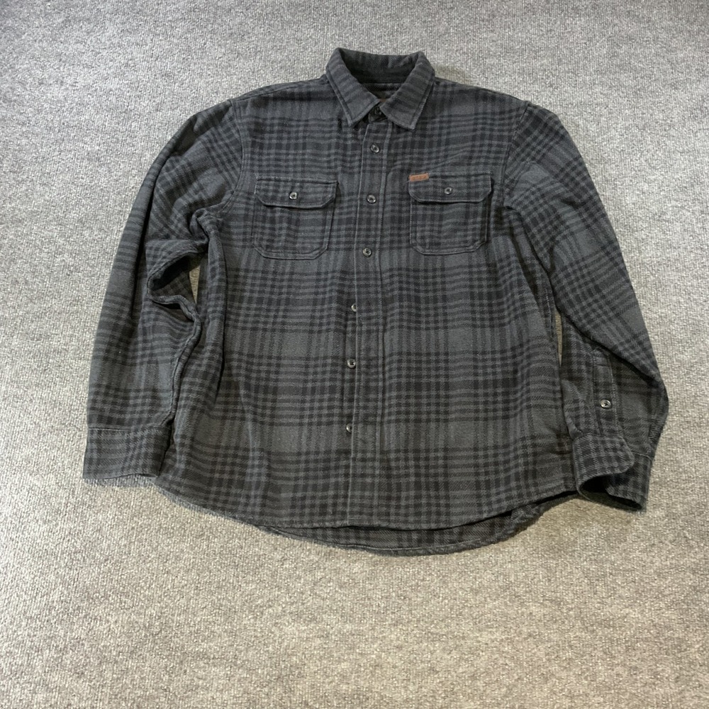 Orvis Mens Classic Collection Flannel Shirt Gray Black Plaid Button Down Medium